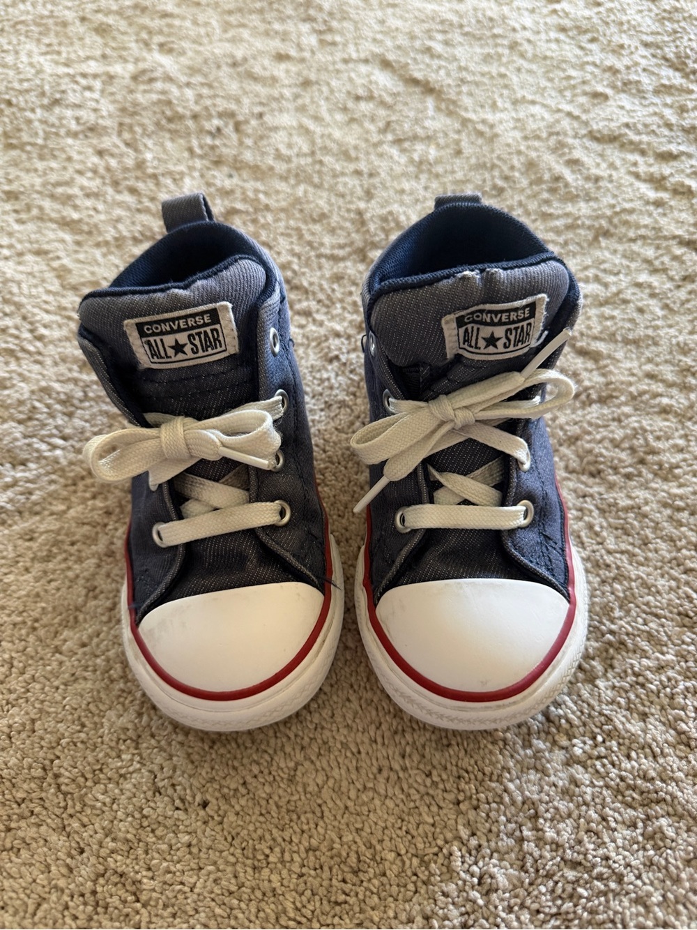 Converse Kids denim Canvas High-Top Sneakers with White and Red Trim